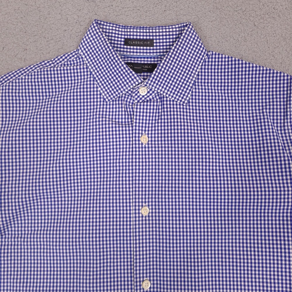 Banana Republic Shirt Mens Medium Blue Classic Fit Gingham 120s Supima Cotton
